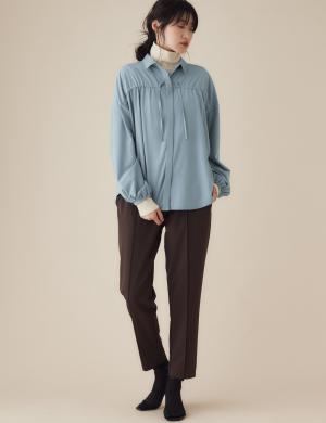 マタニティ トップス|フロントギャザーブラウス　マタニティ 授乳服【出産後も長く使える】|ブルーグレー