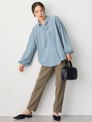 マタニティ トップス|フロントギャザーブラウス　マタニティ 授乳服【出産後も長く使える】|ブルーグレー