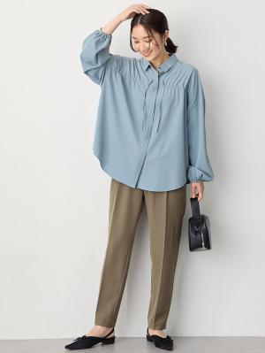 マタニティ トップス|フロントギャザーブラウス　マタニティ 授乳服【出産後も長く使える】|ブルーグレー