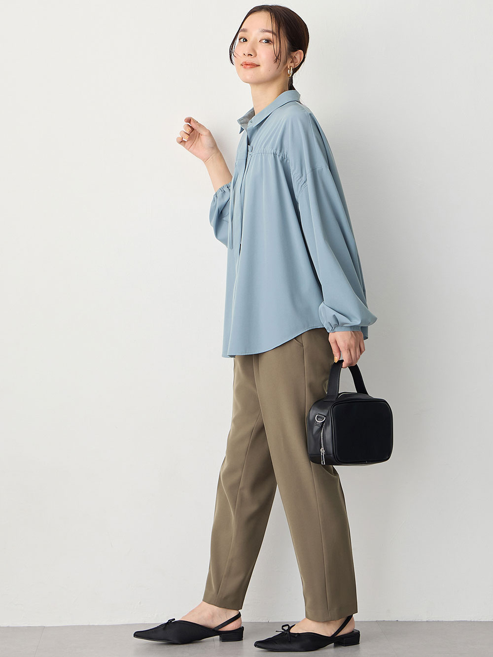 マタニティ トップス|フロントギャザーブラウス　マタニティ 授乳服【出産後も長く使える】|ブルーグレー