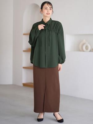 マタニティ トップス|フロントギャザーブラウス　マタニティ 授乳服【出産後も長く使える】|フォレストグリーン