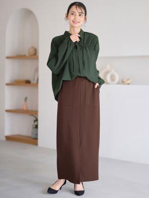 マタニティ トップス|フロントギャザーブラウス　マタニティ 授乳服【出産後も長く使える】|フォレストグリーン