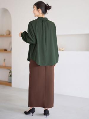 マタニティ トップス|フロントギャザーブラウス　マタニティ 授乳服【出産後も長く使える】|フォレストグリーン