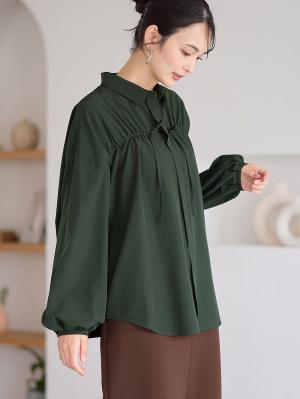 マタニティ トップス|フロントギャザーブラウス　マタニティ 授乳服【出産後も長く使える】|フォレストグリーン