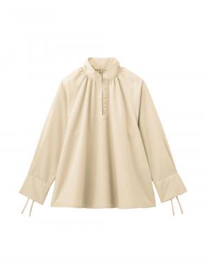 マタニティ トップス|綿混ギャザーハイネックブラウス　マタニティ　授乳服【出産後も長く使える】|アイボリー