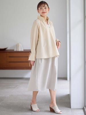 マタニティ トップス|綿混ギャザーハイネックブラウス　マタニティ　授乳服【出産後も長く使える】|アイボリー