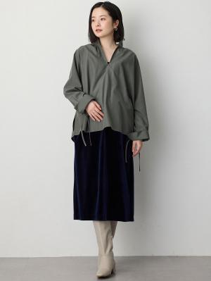 マタニティ トップス|綿混ギャザーハイネックブラウス　マタニティ　授乳服【出産後も長く使える】|グレー