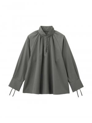 マタニティ トップス|綿混ギャザーハイネックブラウス　マタニティ　授乳服【出産後も長く使える】|グレー