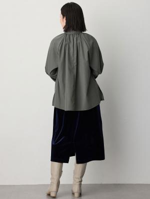 マタニティ トップス|綿混ギャザーハイネックブラウス　マタニティ　授乳服【出産後も長く使える】|グレー