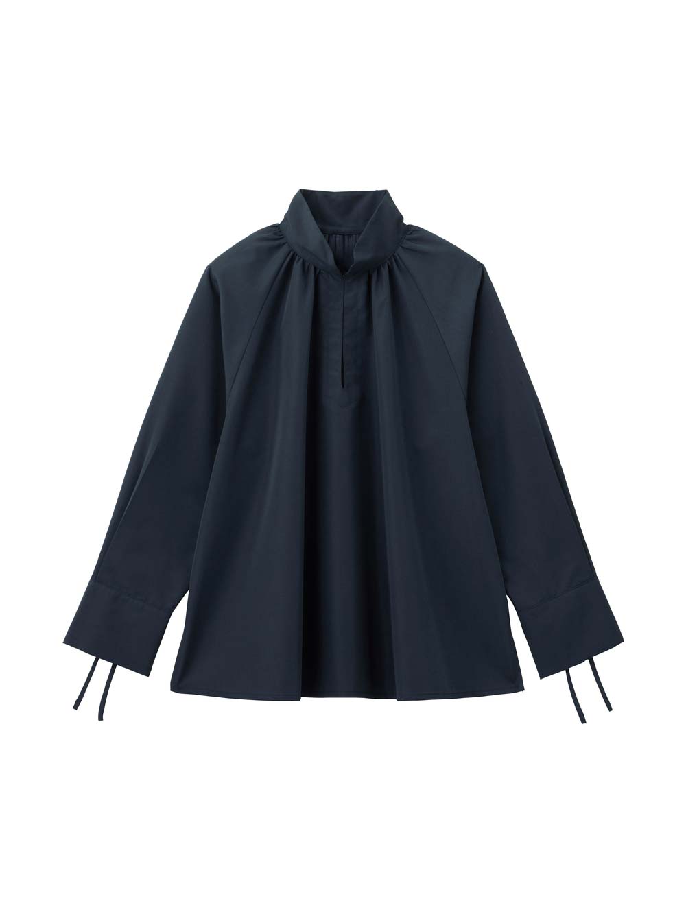 マタニティ トップス|綿混ギャザーハイネックブラウス　マタニティ　授乳服【出産後も長く使える】|ネイビー