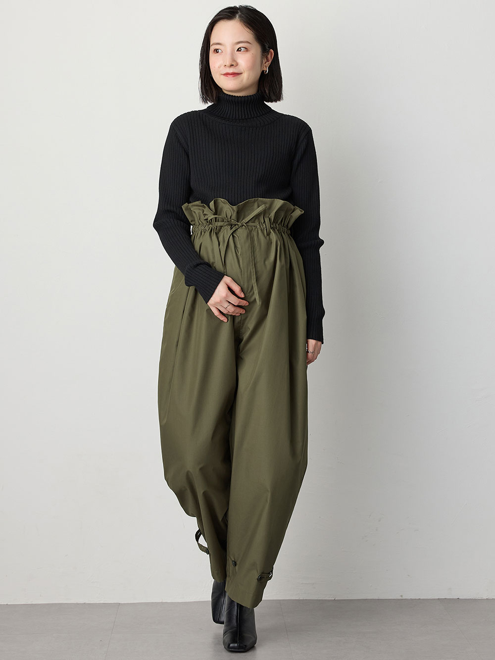 マタニティ パンツ|ウエストギャザーパンツ　マタニティ・産後【出産後も長く使える】|カーキ