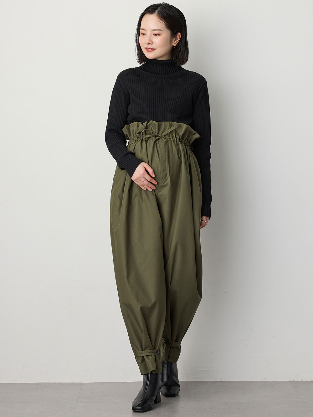 マタニティ パンツ|ウエストギャザーパンツ　マタニティ・産後【出産後も長く使える】|カーキ