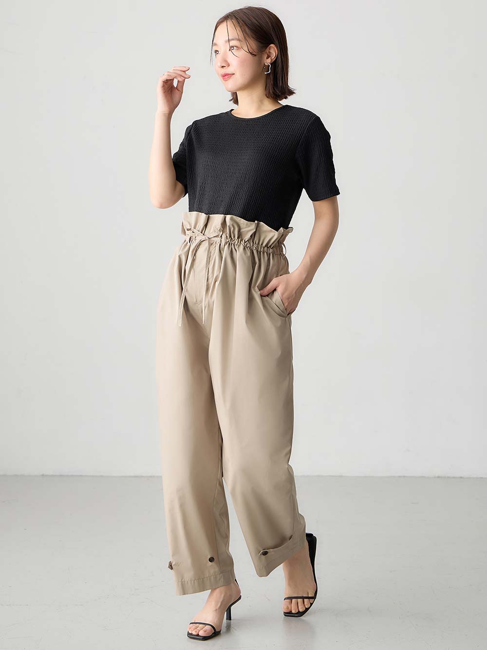 マタニティ パンツ|ウエストギャザーパンツ　マタニティ・産後【出産後も長く使える】|グレージュ