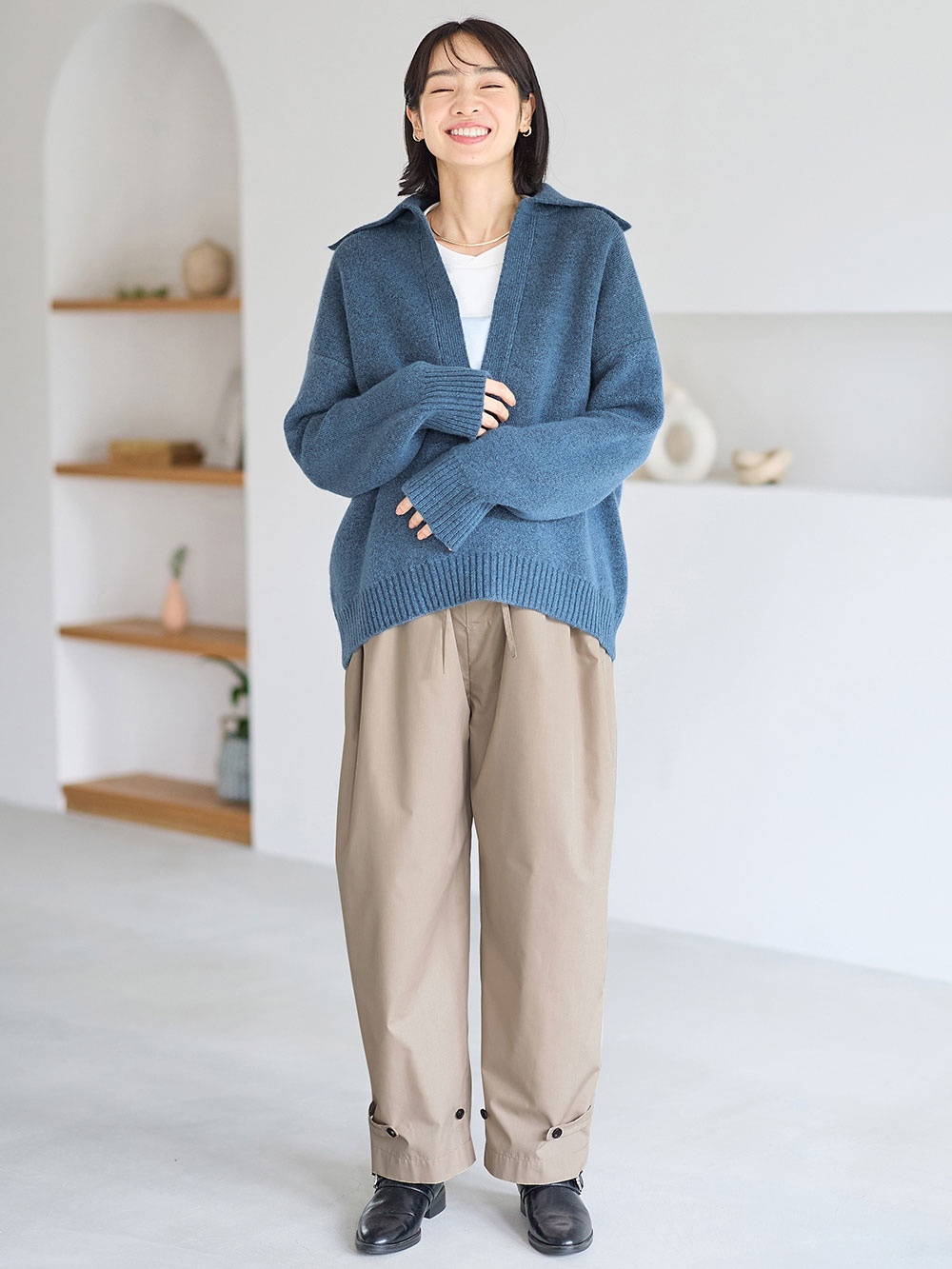 マタニティ パンツ|ウエストギャザーパンツ　マタニティ・産後【出産後も長く使える】|グレージュ