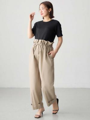 マタニティ パンツ|ウエストギャザーパンツ　マタニティ・産後【出産後も長く使える】|グレージュ