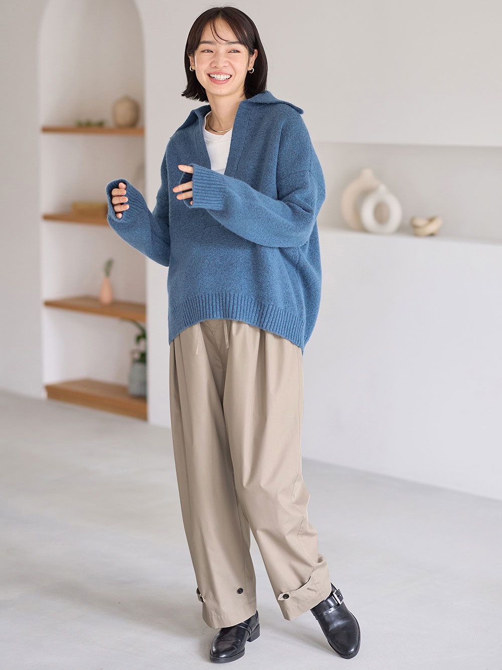 マタニティ パンツ|ウエストギャザーパンツ　マタニティ・産後【出産後も長く使える】|グレージュ