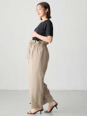 マタニティ パンツ|ウエストギャザーパンツ　マタニティ・産後【出産後も長く使える】|グレージュ