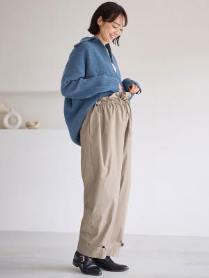マタニティ パンツ|ウエストギャザーパンツ　マタニティ・産後【出産後も長く使える】|グレージュ