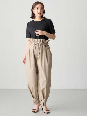 マタニティ パンツ|ウエストギャザーパンツ　マタニティ・産後【出産後も長く使える】|グレージュ