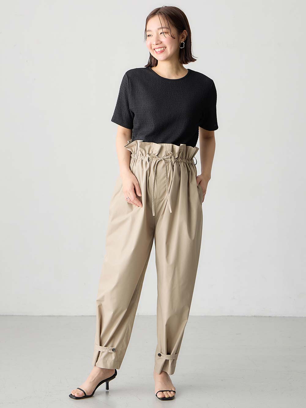 マタニティ パンツ|ウエストギャザーパンツ　マタニティ・産後【出産後も長く使える】|グレージュ