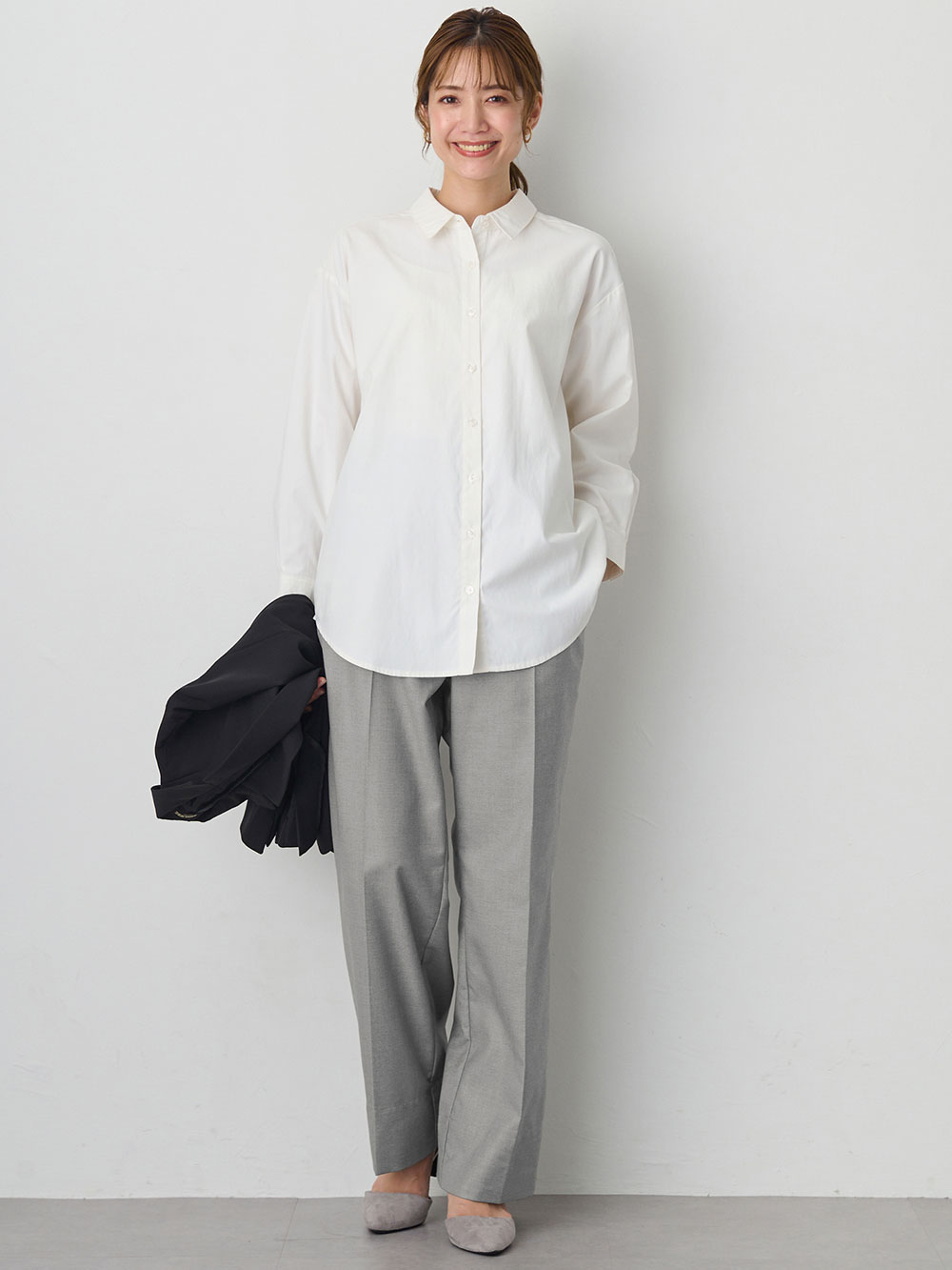 マタニティ パンツ|ハイウェストアジャストワイドパンツ　マタニティ・産後【出産後も長く使える】|グレー