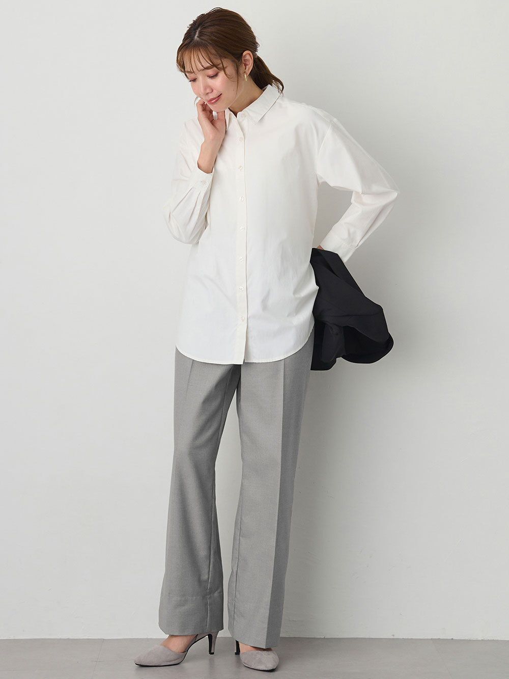 マタニティ パンツ|ハイウェストアジャストワイドパンツ　マタニティ・産後【出産後も長く使える】|グレー