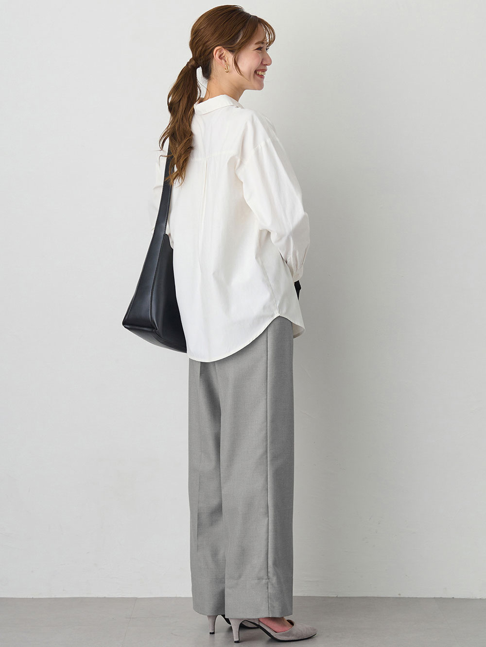 マタニティ パンツ|ハイウェストアジャストワイドパンツ　マタニティ・産後【出産後も長く使える】|グレー