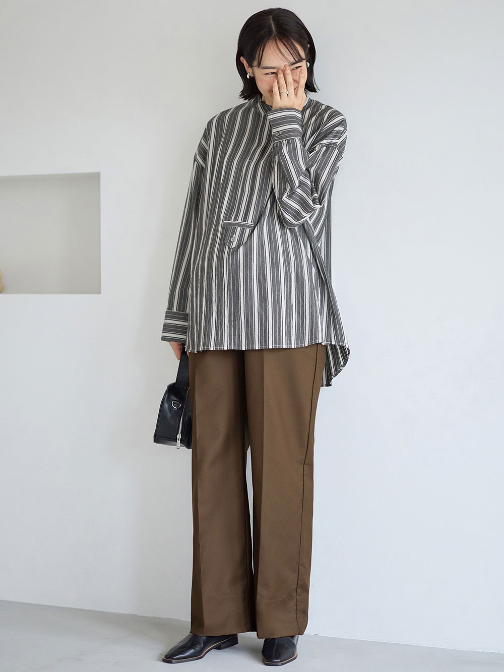 マタニティ パンツ|ハイウェストアジャストワイドパンツ　マタニティ・産後【出産後も長く使える】|ブラウン