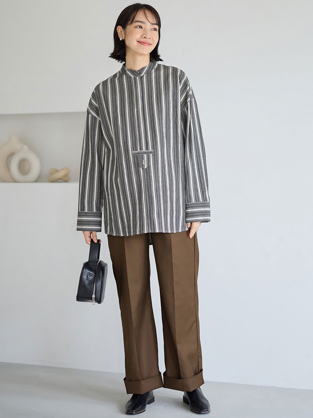 マタニティ パンツ|ハイウェストアジャストワイドパンツ　マタニティ・産後【出産後も長く使える】|ブラウン
