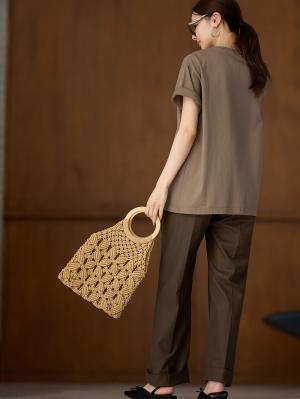 マタニティ パンツ|ハイウェストアジャストワイドパンツ　マタニティ・産後【出産後も長く使える】|ブラウン