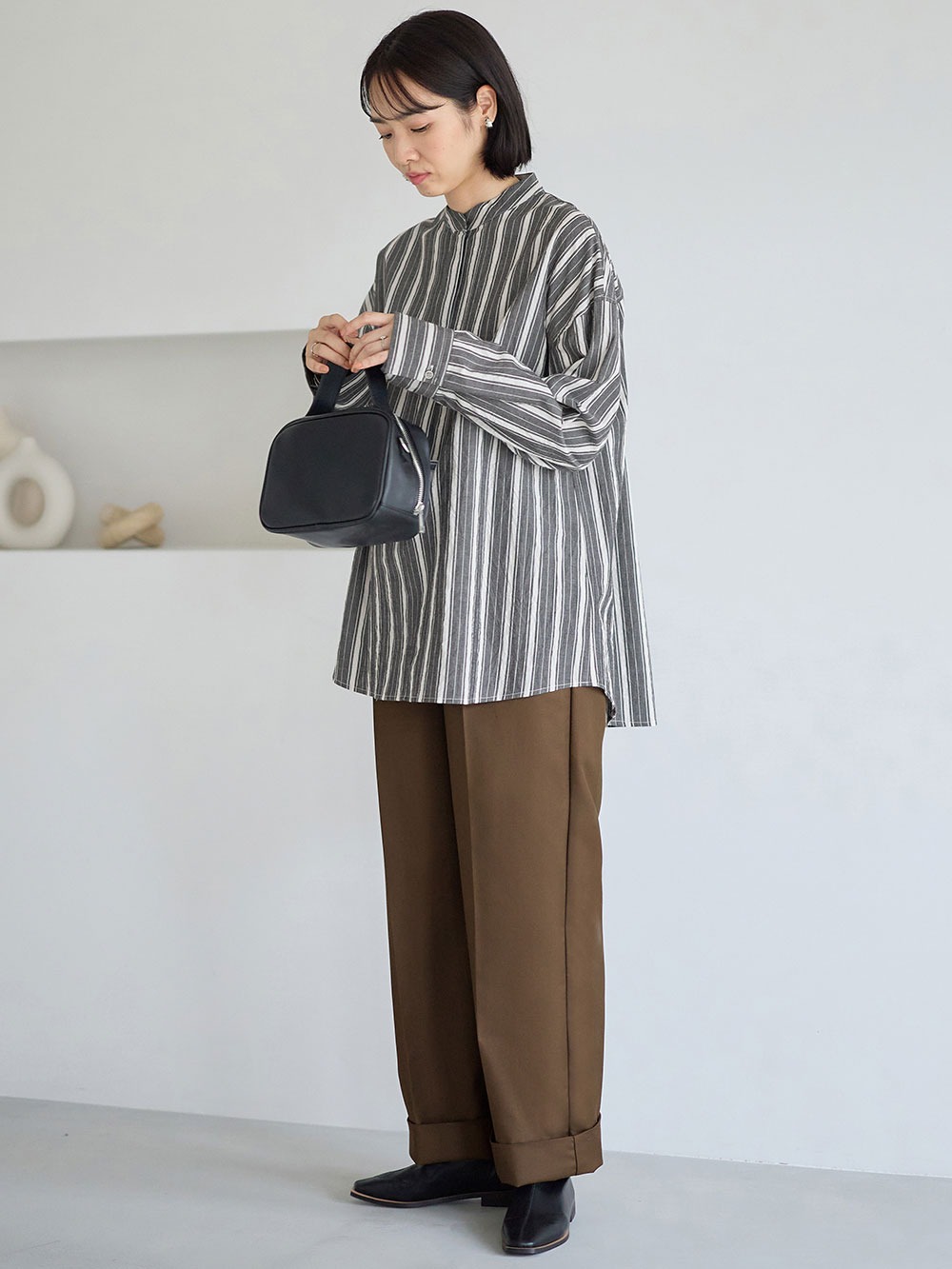 マタニティ パンツ|ハイウェストアジャストワイドパンツ　マタニティ・産後【出産後も長く使える】|ブラウン