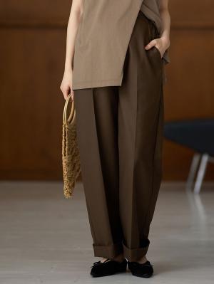 マタニティ パンツ|ハイウェストアジャストワイドパンツ　マタニティ・産後【出産後も長く使える】|ブラウン