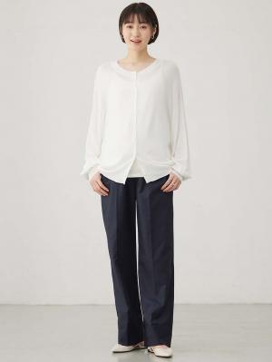 マタニティ パンツ|ハイウェストアジャストワイドパンツ　マタニティ・産後【出産後も長く使える】|ネイビー