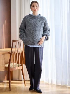 マタニティ パンツ|ハイウェストアジャストワイドパンツ　マタニティ・産後【出産後も長く使える】|ネイビー