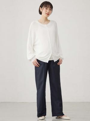 マタニティ パンツ|ハイウェストアジャストワイドパンツ　マタニティ・産後【出産後も長く使える】|ネイビー