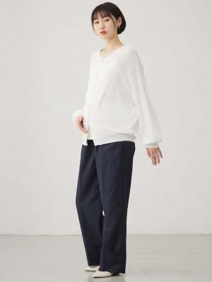 マタニティ パンツ|ハイウェストアジャストワイドパンツ　マタニティ・産後【出産後も長く使える】|ネイビー