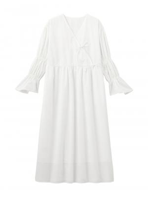 マタニティ ワンピース|綿混リボンカシュクールワンピース マタニティ・授乳服【出産後も長く使える】|オフ