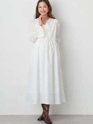 マタニティ ワンピース|綿混リボンカシュクールワンピース マタニティ・授乳服【出産後も長く使える】|オフ