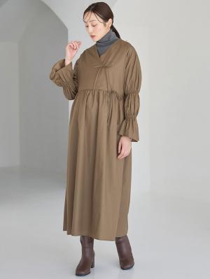 マタニティ ワンピース|綿混リボンカシュクールワンピース マタニティ・授乳服【出産後も長く使える】|モカ