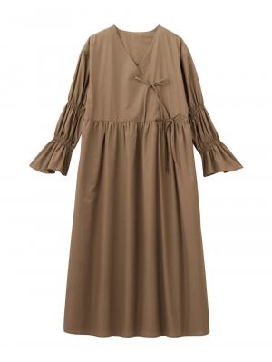 マタニティ ワンピース|綿混リボンカシュクールワンピース マタニティ・授乳服【出産後も長く使える】|モカ