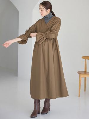マタニティ ワンピース|綿混リボンカシュクールワンピース マタニティ・授乳服【出産後も長く使える】|モカ