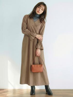 マタニティ ワンピース|綿混リボンカシュクールワンピース マタニティ・授乳服【出産後も長く使える】|モカ