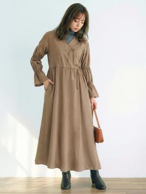 マタニティ ワンピース|綿混リボンカシュクールワンピース マタニティ・授乳服【出産後も長く使える】|モカ