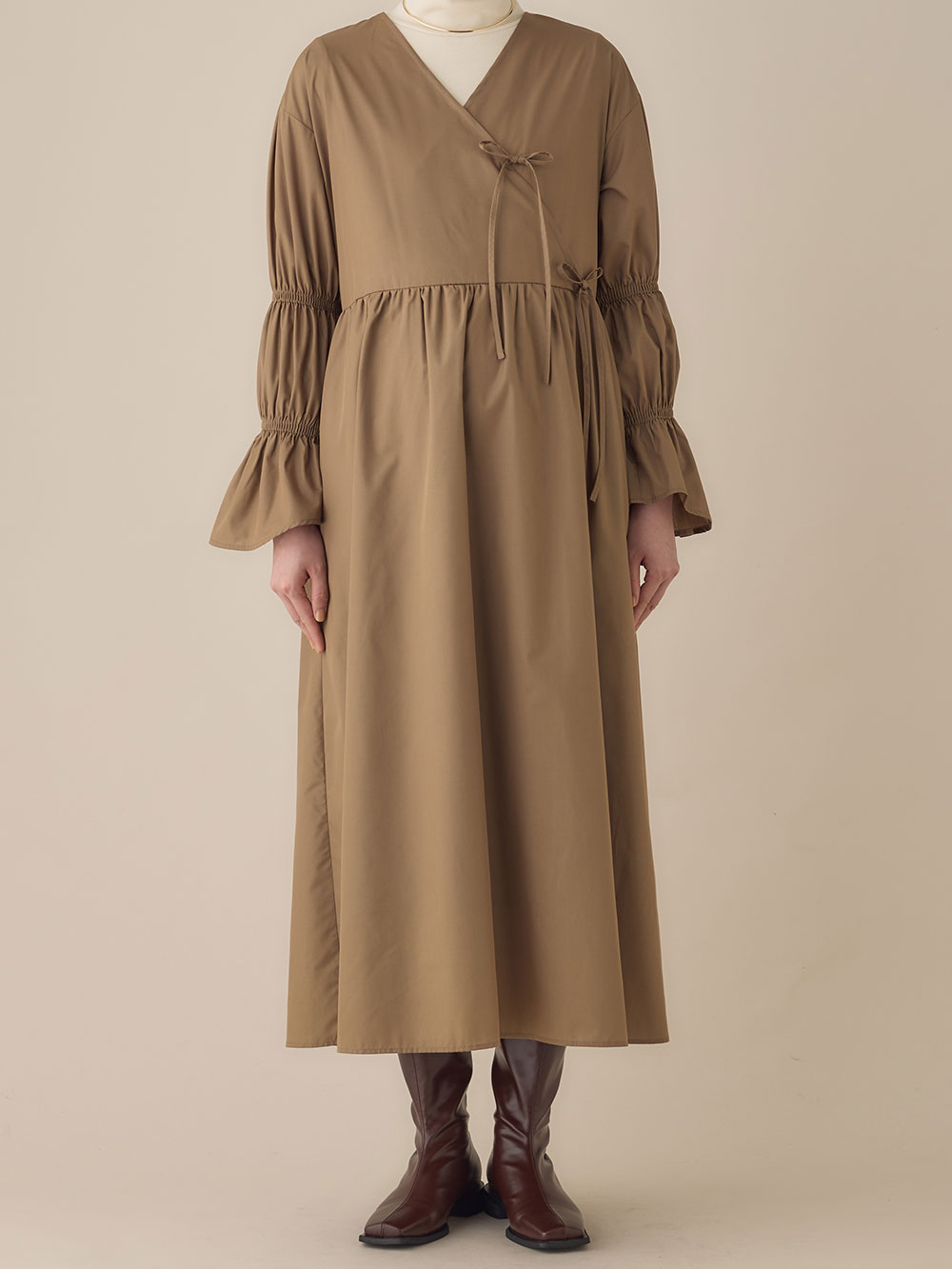 マタニティ ワンピース|綿混リボンカシュクールワンピース マタニティ・授乳服【出産後も長く使える】