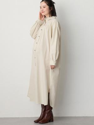 マタニティ ワンピース|【あったか～い。冬支度セール対象】シャツワンピース　マタニティ・授乳服【出産後も長く使える】|アイボリー