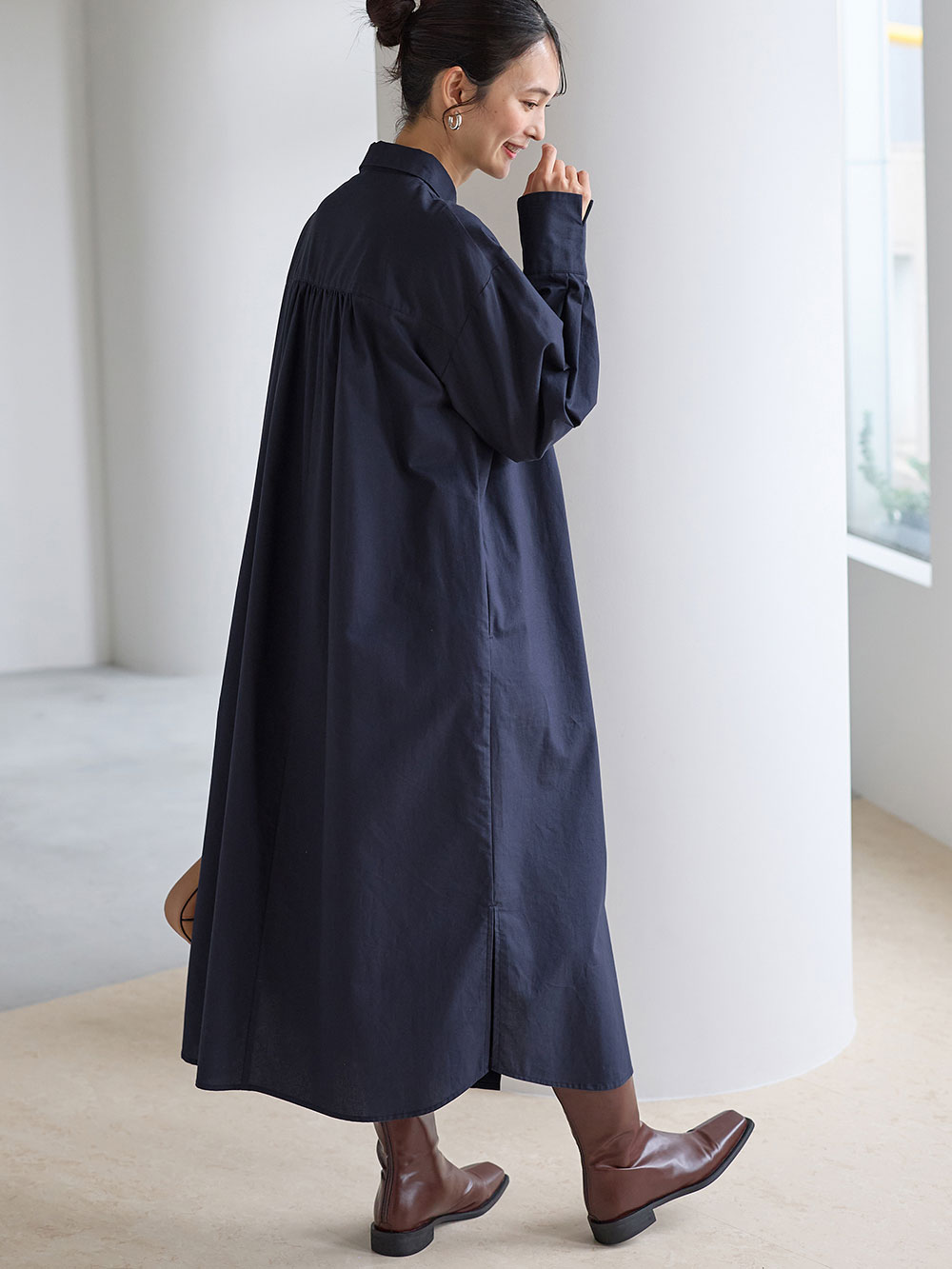 マタニティ ワンピース|【あったか～い。冬支度セール対象】シャツワンピース　マタニティ・授乳服【出産後も長く使える】|ダークネイビー