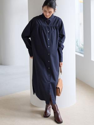マタニティ ワンピース|【あったか～い。冬支度セール対象】シャツワンピース　マタニティ・授乳服【出産後も長く使える】|ダークネイビー