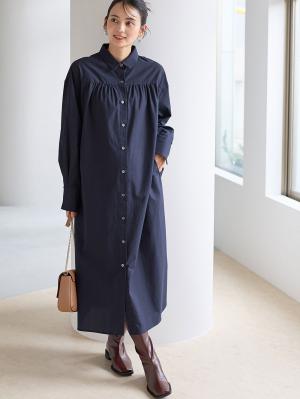 マタニティ ワンピース|【あったか～い。冬支度セール対象】シャツワンピース　マタニティ・授乳服【出産後も長く使える】|ダークネイビー