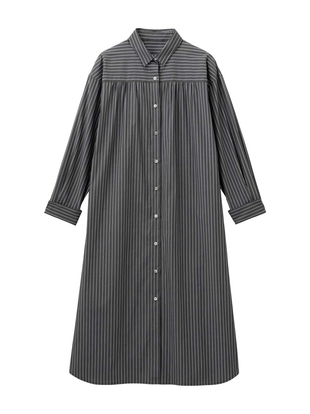 マタニティ ワンピース|【あったか～い。冬支度セール対象】シャツワンピース　マタニティ・授乳服【出産後も長く使える】|ダークグレー×オフ