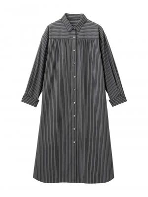 マタニティ ワンピース|【あったか～い。冬支度セール対象】シャツワンピース　マタニティ・授乳服【出産後も長く使える】|ダークグレー×オフ